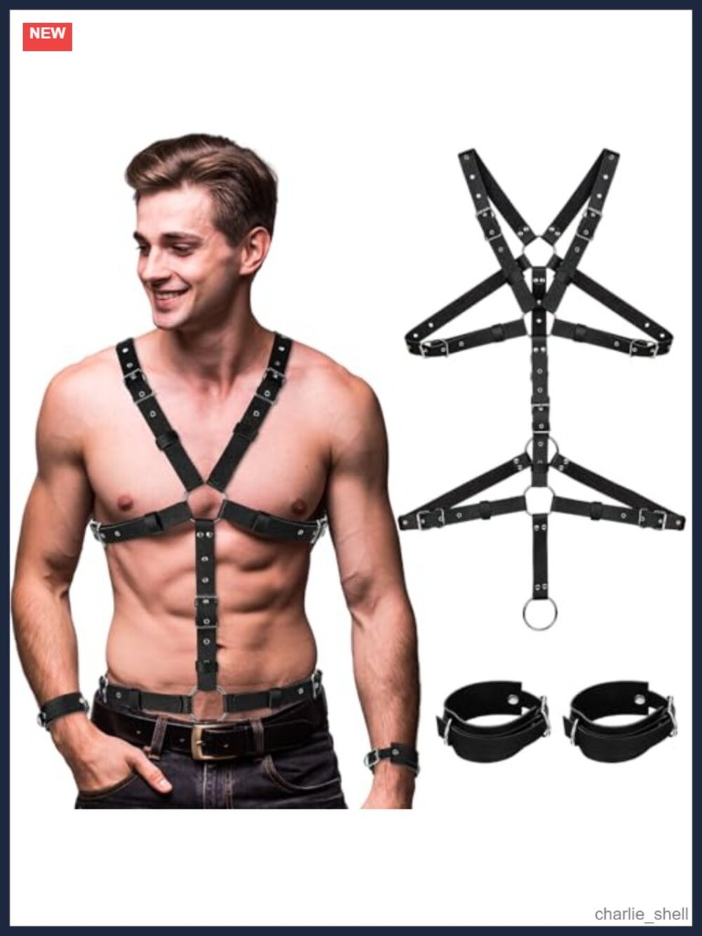 Men's Chest Harness Adjustable Buckle Faux Leather Punk Style Costume Accessory